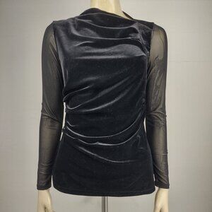 NWOT Donna Karan black velvet velour mesh sleeve blouse top ladies Small